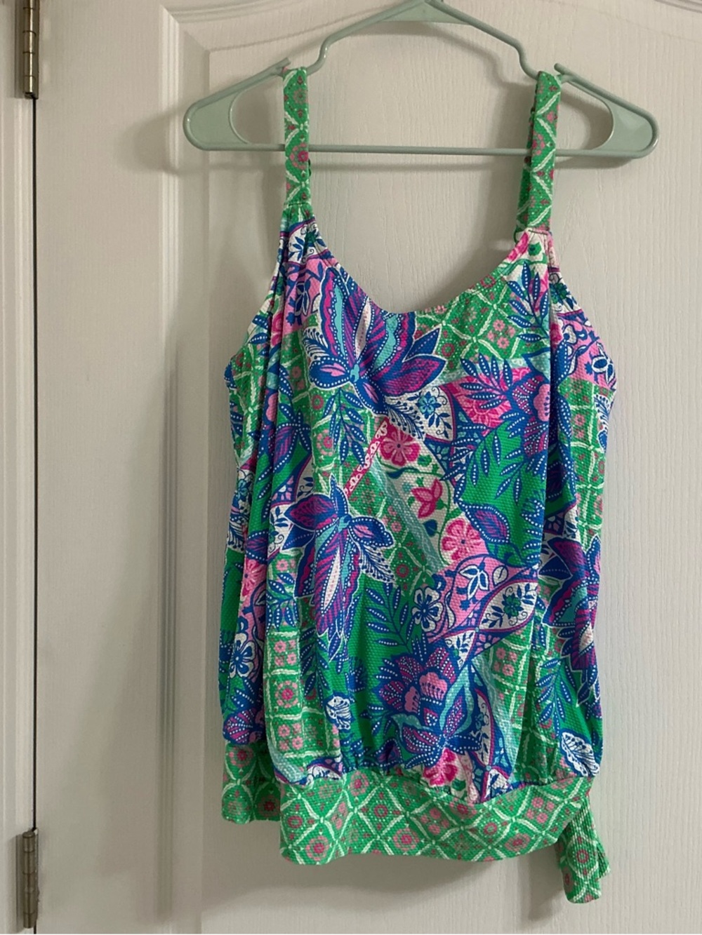 AVAILABLE- Beach House Plus Size Estate Mosaic Pique Sarah Blouson Tankini Top.